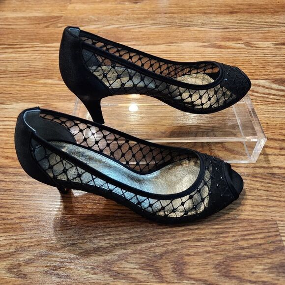 Adrianna Papell Black Mesh Open Toe Jamie Heels Womens Size 7.5M - Picture 2 of 11